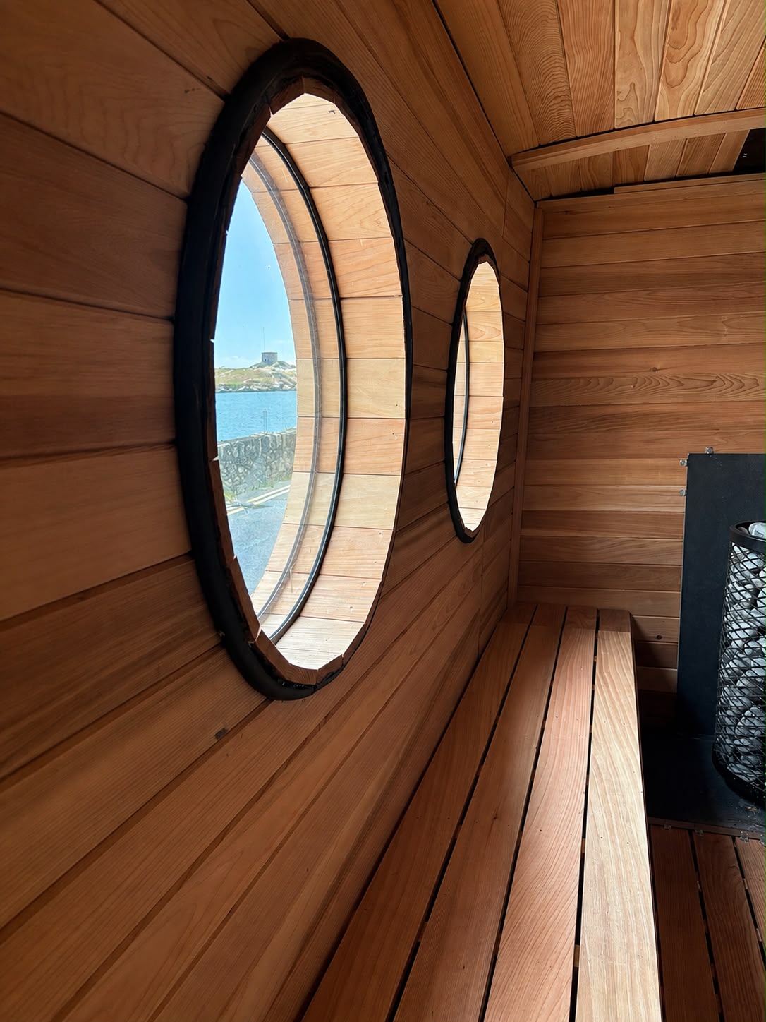 Sauna interior with circular windows