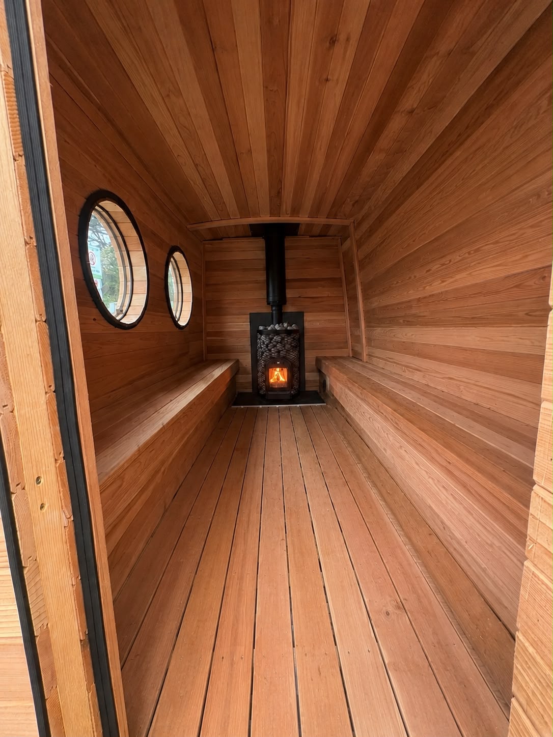 Wood-fired sauna interior